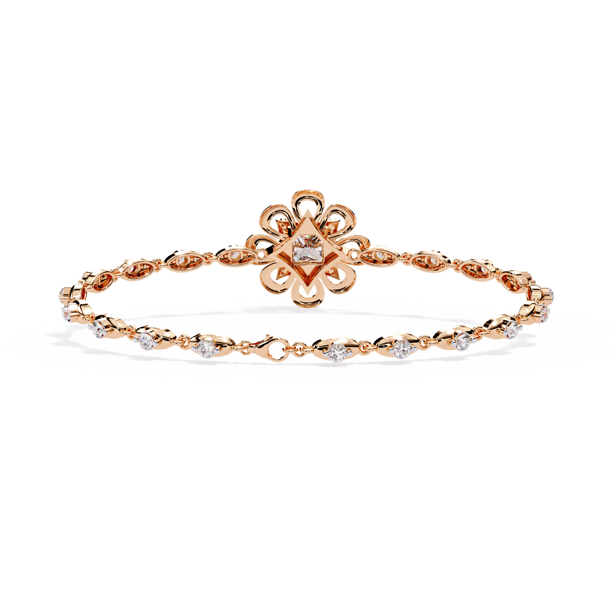 Solitairekart 2.11ct Floral Halo Princess Cut Natural Diamond Bracelet-H Color, VS1 Clarity
